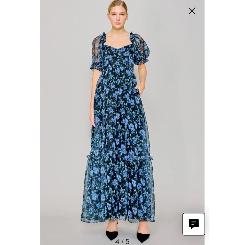 Melloday‎ Nordstrom Floral Chiffon Gown XL Black Blue Multi Floral Wedding
